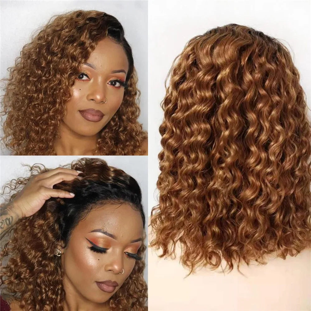 Ombre Human Hair Short Bob Lace Wigs Natural Wave Two Tone 13x6 Front Wig 150% Density for Black Women