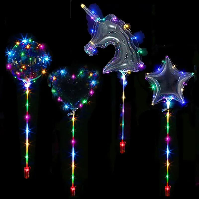 20inch luminous bobo led balão com varas de festa de aniversário suprimentos transparentes led balões luz aniversário suprimentos de casamento decoração de festa de casamento