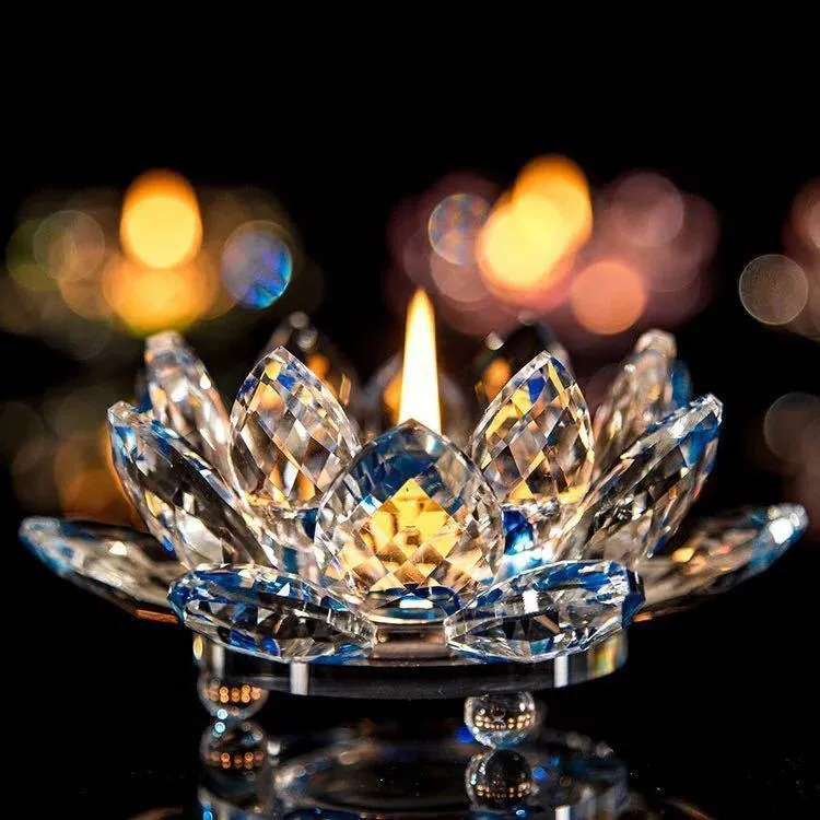 Crystal Glass Lotus Flower Candle Tea Light Holder Buddhist Ljusstake Bröllop Bar Party Alla hjärtans dag Decor Night Light Y200109