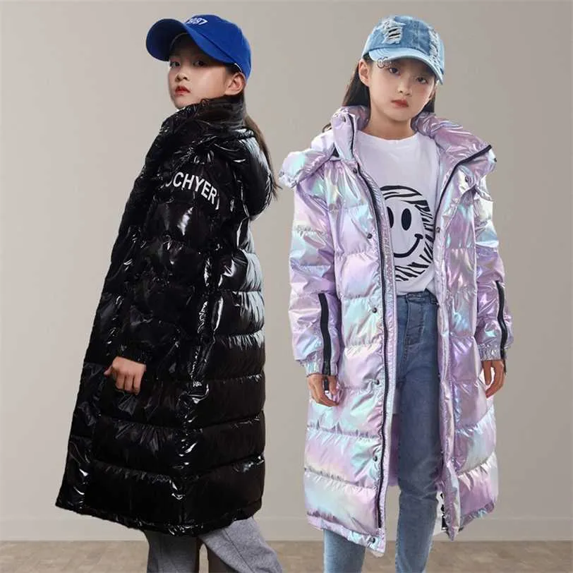 Veste d'hiver pour enfants filles mode brillant coupe-vent manteau imperméable garçon noir résistant à la saleté épais 211222