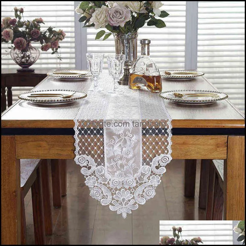 Lace Table Flag Princess Table Runner Beige TV Ark Cover Cloth French Romantic Tablecloth el Decoration Dining Table Placemat 220107