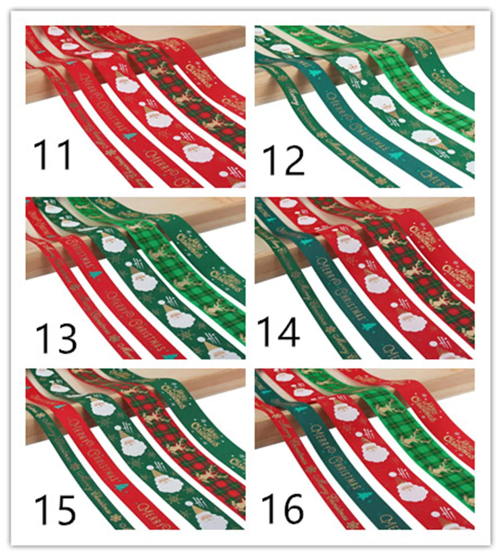 10/16/25mm 5Y natale nastro nastro nastro per craft fai da te fiocchi di capelli confezione materiali festival festa decorazione