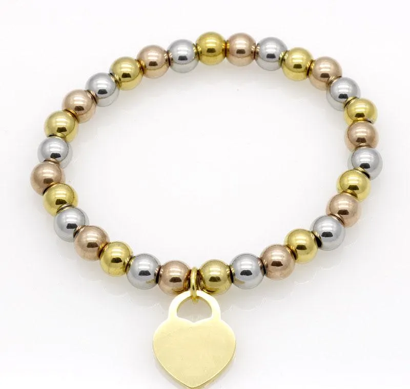 stainless steel jewelry fashion peach heart bracelet beaded chain female titanium rose gold silver cuff bracelet for man steel jewelry