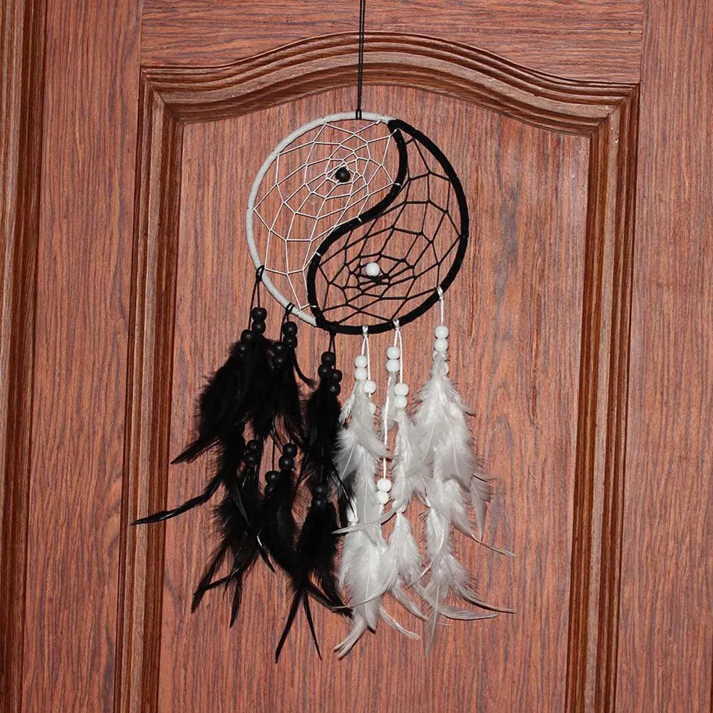 Wit zwart Dream Catcher Home Decor Wall Car Hanging Decoratie Feather Crafts Dreamcatcher Nets 1222167