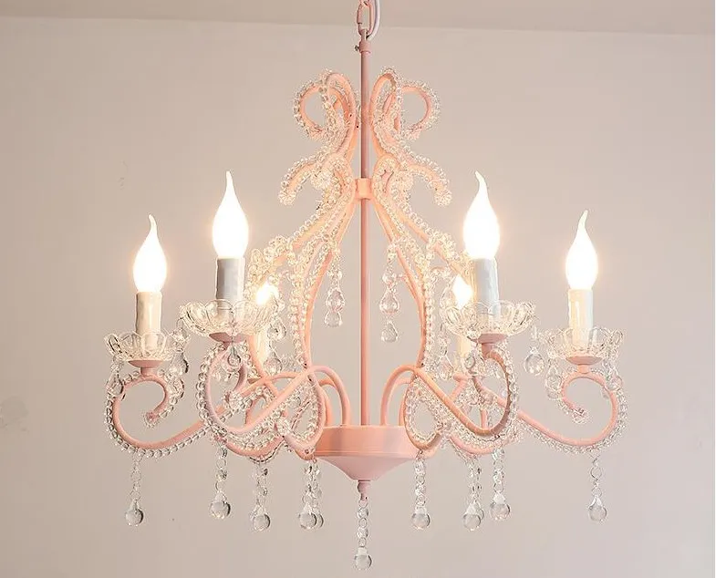 Princess room chandelier children's room bedroom girl pink crystal lamp