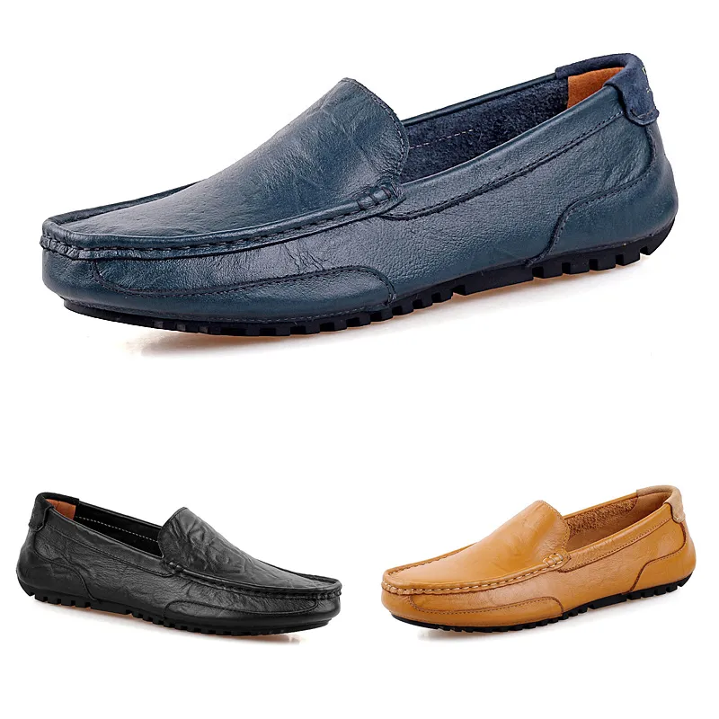 Pas cher non-marque hommes pois chaussures en cuir mode décontractée respirant bleu noir marron paresseux fond mou couvre-chaussures hommes chaussures 38-44