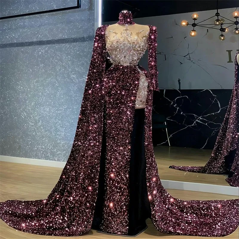 Lyxig kvällsklänningar Sexig sida Split Bling Sequins Pärlor Lace Prom Klänningar Skräddarsydda Ansugare Halter Meath Amazing Pageant Gown