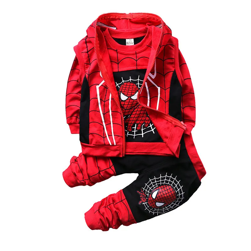 spiderman kids boys clothes set Hooded jackets+vest+pants toddler costume 2019 children outfits boutique clothing tracksuit red