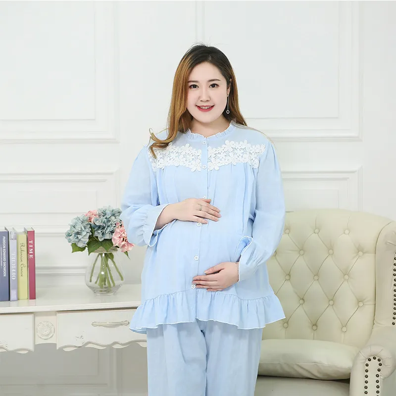 임신 한 어머니 모유 수유 잠옷 3XL-6XL 대형 편안한 출산 의류 핑크 블루 옐로우 얇은 섹션 LJ201119