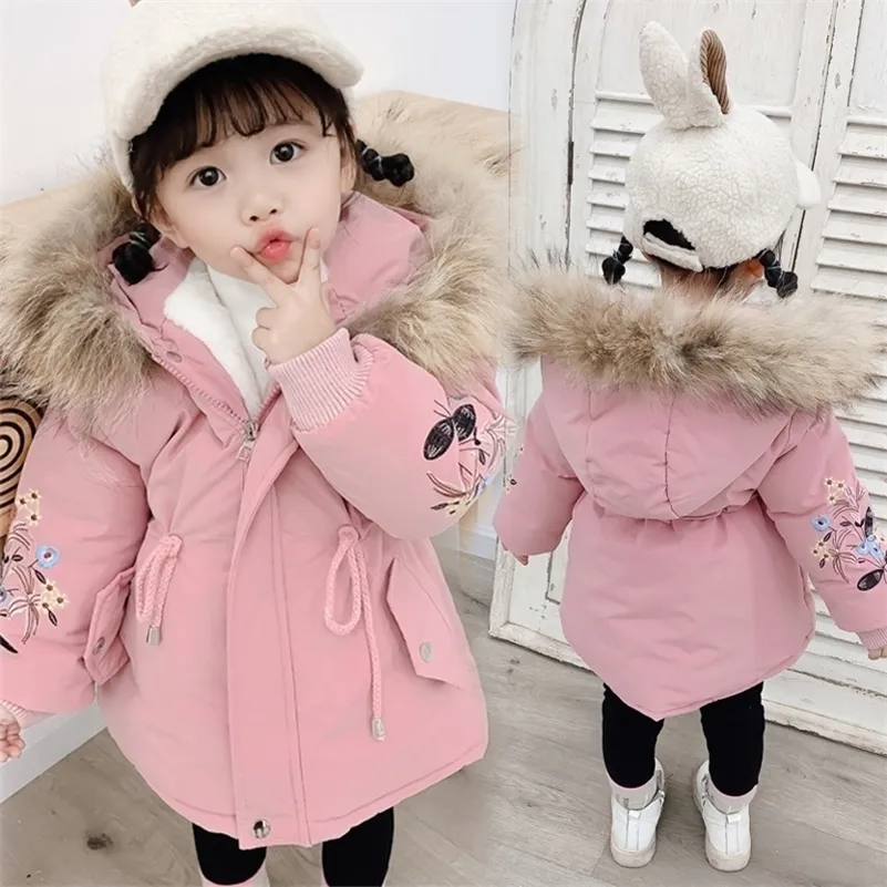 Bébé filles d'hiver de fourrure à capuche Trench-Coats Vêtements chauds Enfants Enfants Fille Winterjas 2020 Polaire Veste Parka 2 3 4 5 6 7 Ans LJ201017