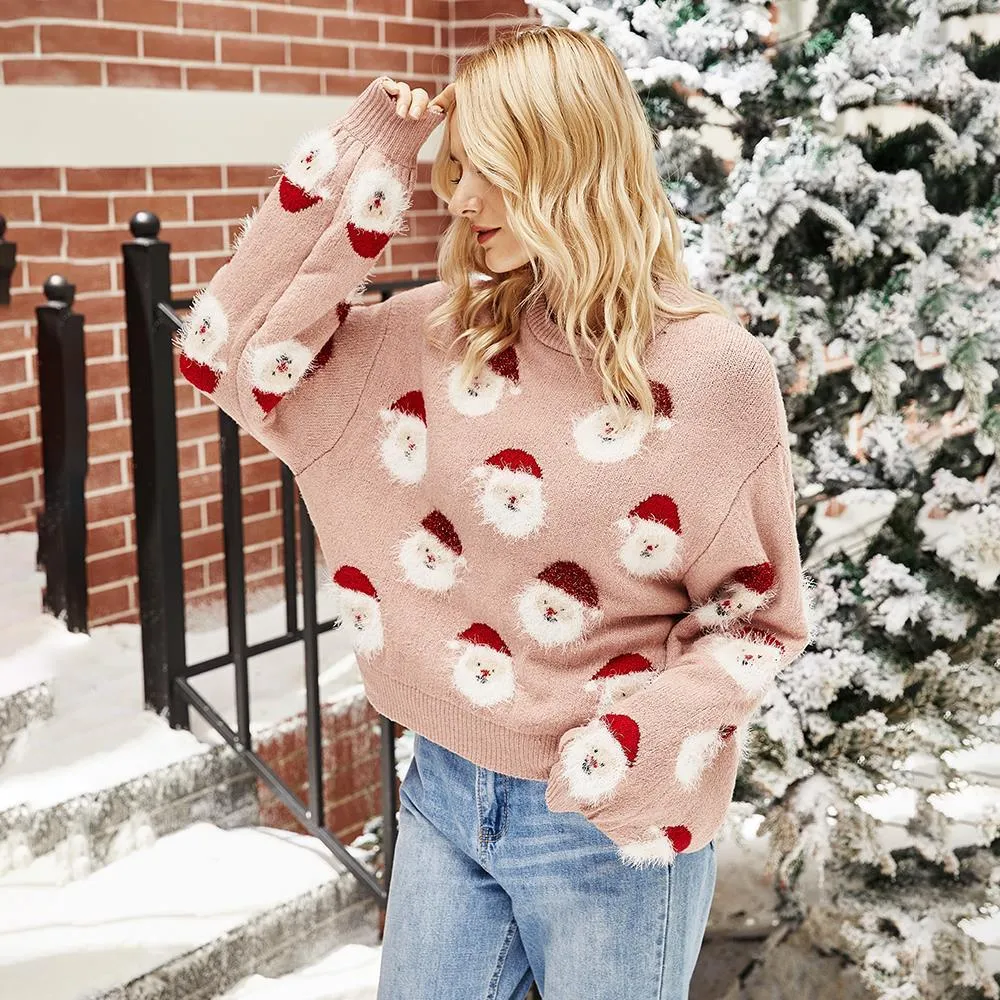Santa Christmas Jumper Autumn Winter Cute Sweater Baggy Pink Knitted Pullover Sweaters Tops For Women 2020 Fashion Clothes LJ201112
