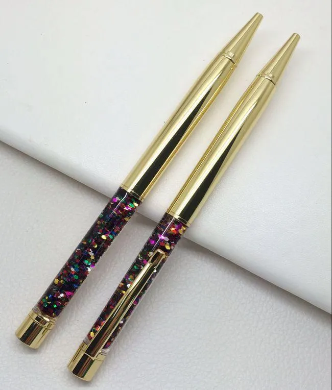 Skriva gåva DIY Tomt Tube Metal Pen Självfyllning Flytande Glitter Torkad Blomma Crystal BallPoint Pennor 15 Färg