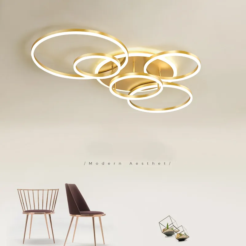 Gold White Modern LED Lampadario Lampadari per Soggiorno Sala Studio Dimmerabile Lampade da interno Parlor Foyer Luminaire