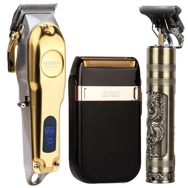 Установите для стрижки волос Clipper Electric Trimmer Crossless Book Mounts Men Barber для перезаряжаемого USB Gold 220121