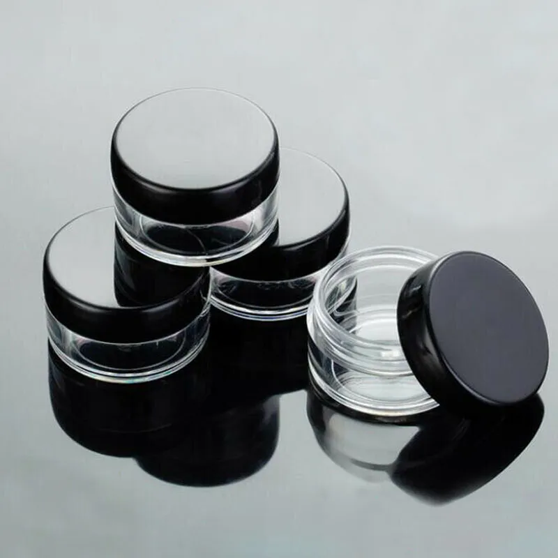 100 pièces 2g/3g/5g/10g/15g/20g bouteille en plastique transparent Pots cosmétiques conteneur couvercle noir Lotion bouteille flacons crème pour le visage échantillon Pots Gel boîtes