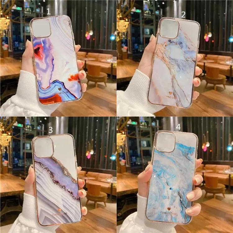 Nouveaux cas de téléphone en plastique TPU de texture de marbre de galvanoplastie pour iPhone 15 14 13 11 12 mini Pro Max xs xr 8 7 6 6s étui de couverture arrière de téléphone ultra mince DHL