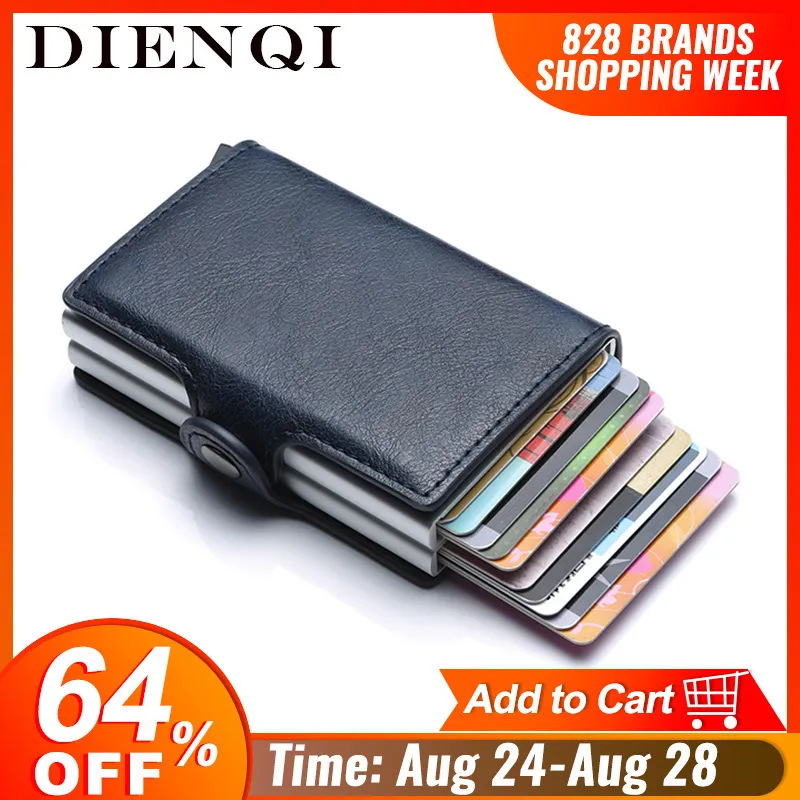 Rfid Blocking Protection Men id Credit Card Holder Wallet Leather Metal Aluminum Business Bank Card Case CreditCard Cardholder LJ200914