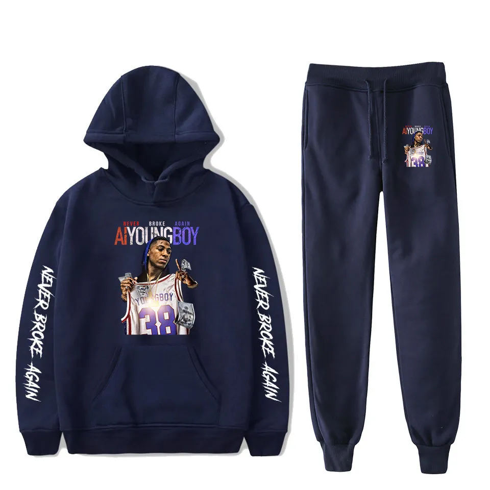 Youngboy Never Broke Again 2024 Fashion Unisex Long Sleeve Hooded Sweatshirt Tracksuit Hip Hop Set