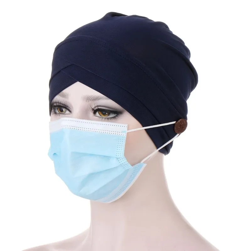 Kepahoo Kobiety Turban Head Wrap Kapelusz z Przyciskiem Headwear Headscarf Bonnet Wewnętrzny Hidżab Czapka Muzułmańska Hidżab Chemo Czapki Turbantes Czapki