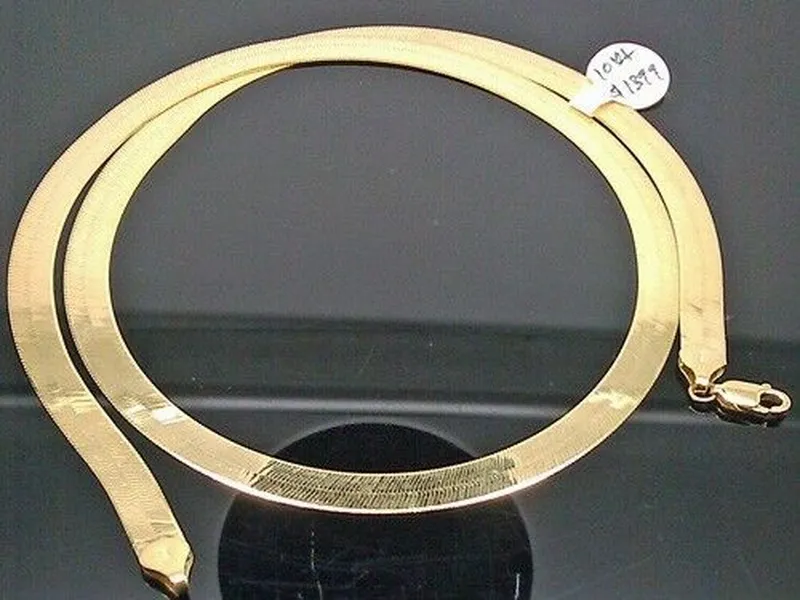 Genuine 10K Yellow Gold Plated Herringbone Necklace chain for Men/Women, 18-24 Inch 6mm