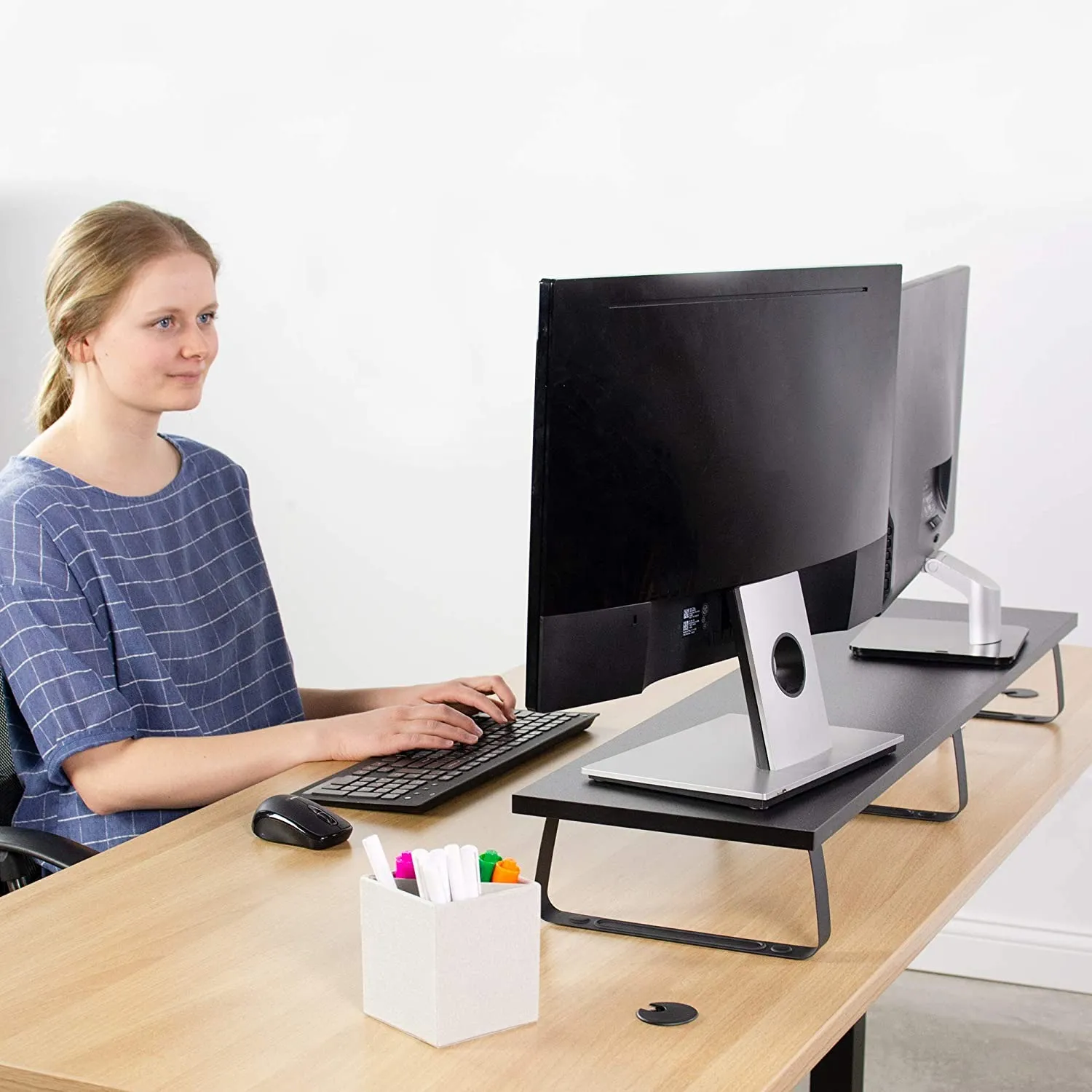 VIVO Soporte para monitor de 24 pulgadas, elevador de escritorio de madera  y acero, pantalla, teclado, portátil, escritorio ergonómico de TV pequeño y