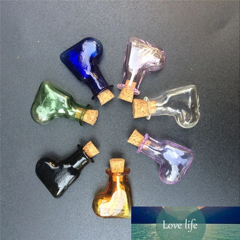 Heart Shaped Small Glass Bottles with Braided Nylon Rope Keychains DIY Mini Perfume Jars Vials Mixed Color 7pcs 10 sets