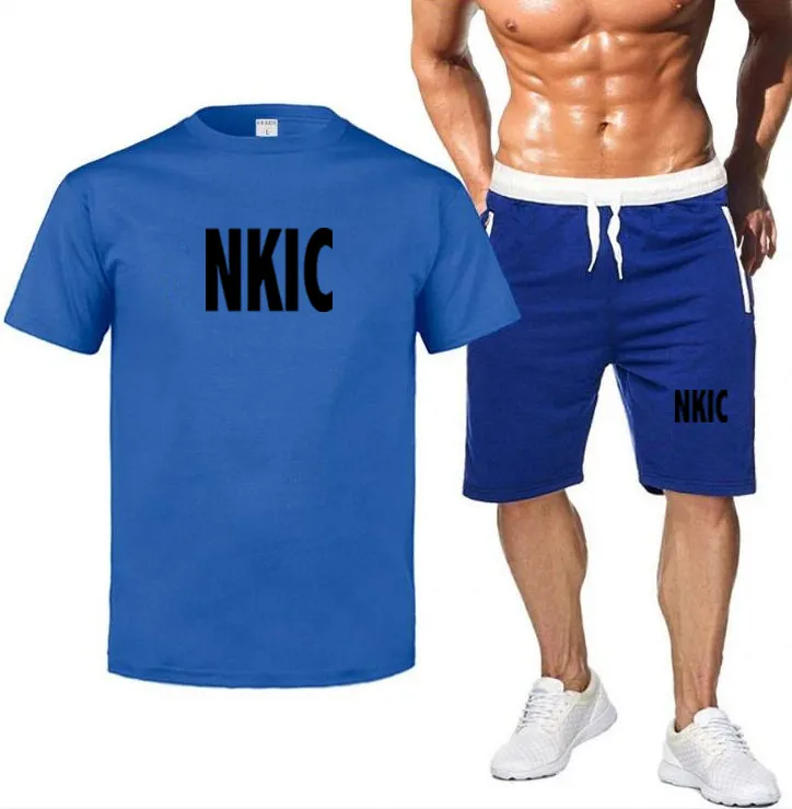 2022 heren zomer nkic merk trainingspak twee stuk sets brief afdrukken korte mouw t-shirt tops + sweatpants mannelijke klassieke sportkleding