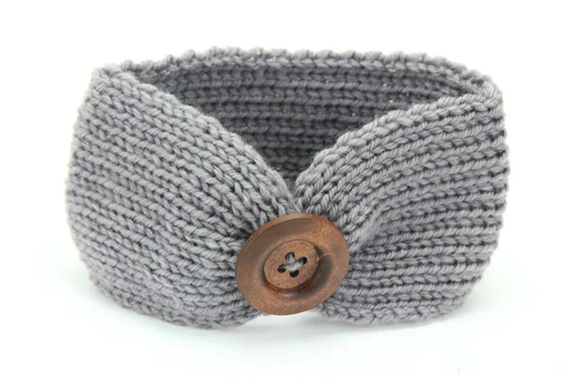 New Baby Girls Fashion Wool Crochet Headband Knit Hairband With Button Decor Winter Newborn Infant Ear Warmer Head Headwrap KHA01