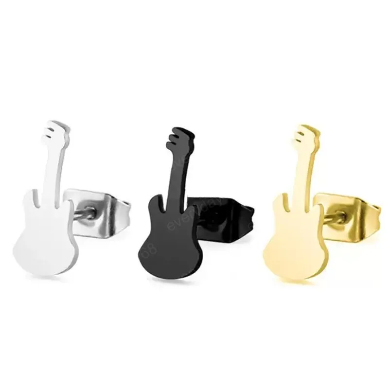 Instruments de musique Guita boucles d'oreilles en acier inoxydable or Hiphop géométrie boucles d'oreilles goujon pour femmes hommes bijoux de mode