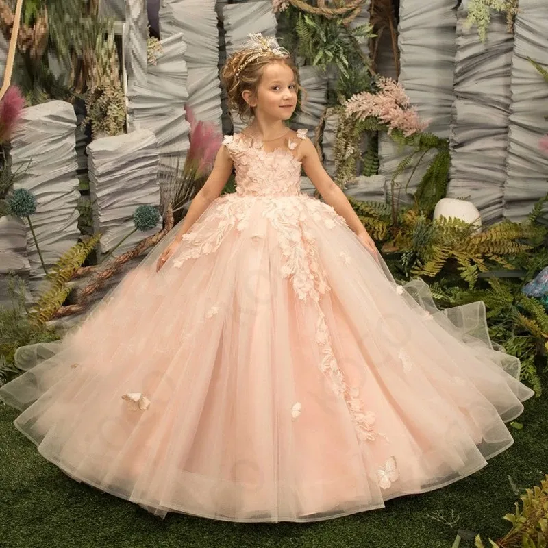 Nuevo vestido de niña de flores rosadas para ocasiones especiales Fiesta de dama de honor Pago de boda Cumpleaños Photoshoot COMUNIÓN DE NAVIDAD