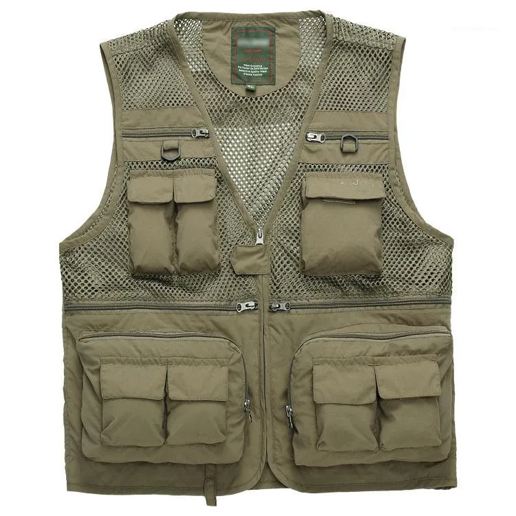 Men's Vests Wholesale- 2014 Spring Men's Bags Vest Multi-pocket Clothes Thin Section Mesh Pography Waistcoat Wholesale1