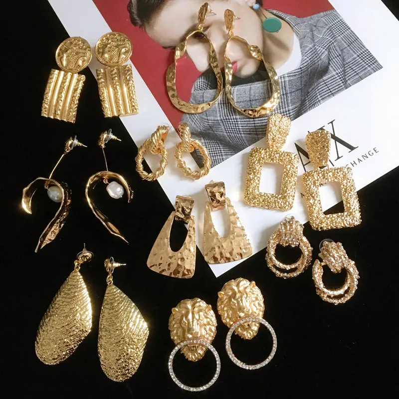 Vergoldete Ohrringe, europäisch und amerikanisch, übertrieben mit Diamant-Ohrringen, geometrische Retro-Stil, Persönlichkeits-Ohrstecker für Frauen