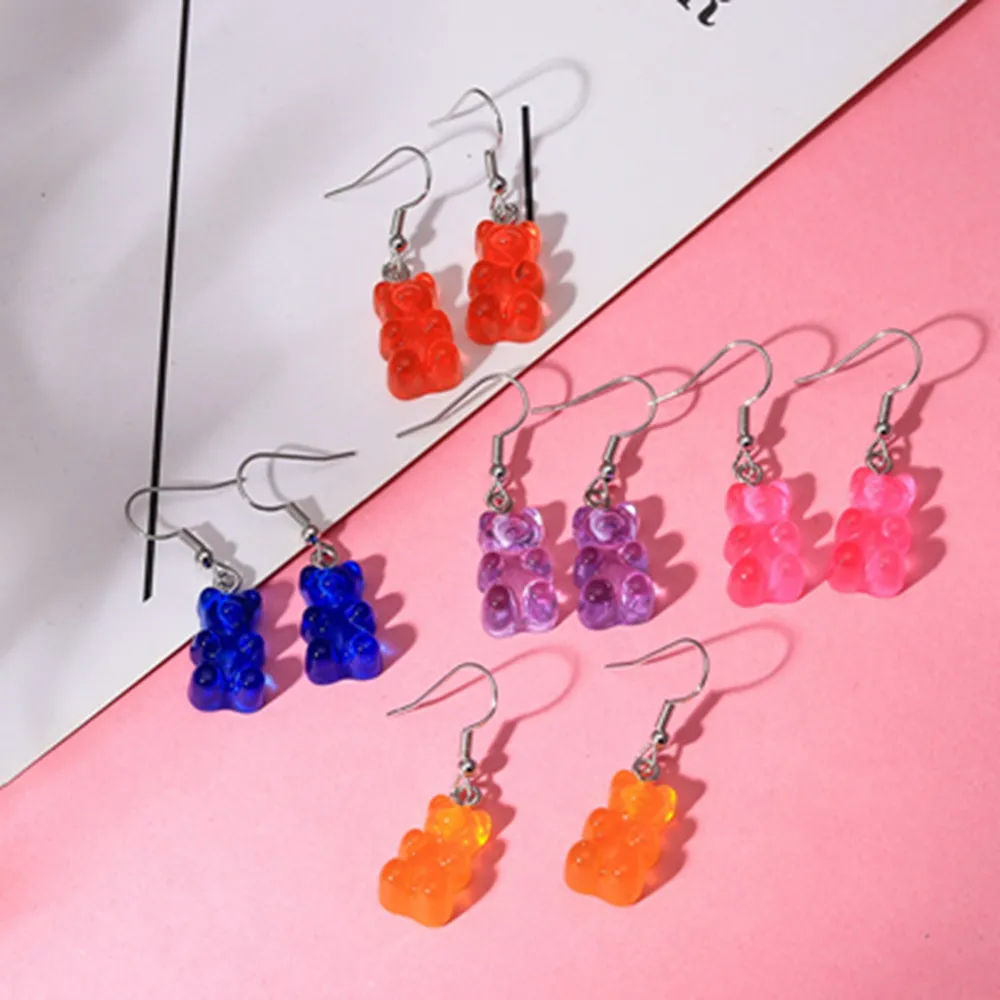 10 paia set creativo carino mini orsetto gommoso orecchini minimalismo design del fumetto femminile ganci per l'orecchio ciondoli gioielli regalo259u