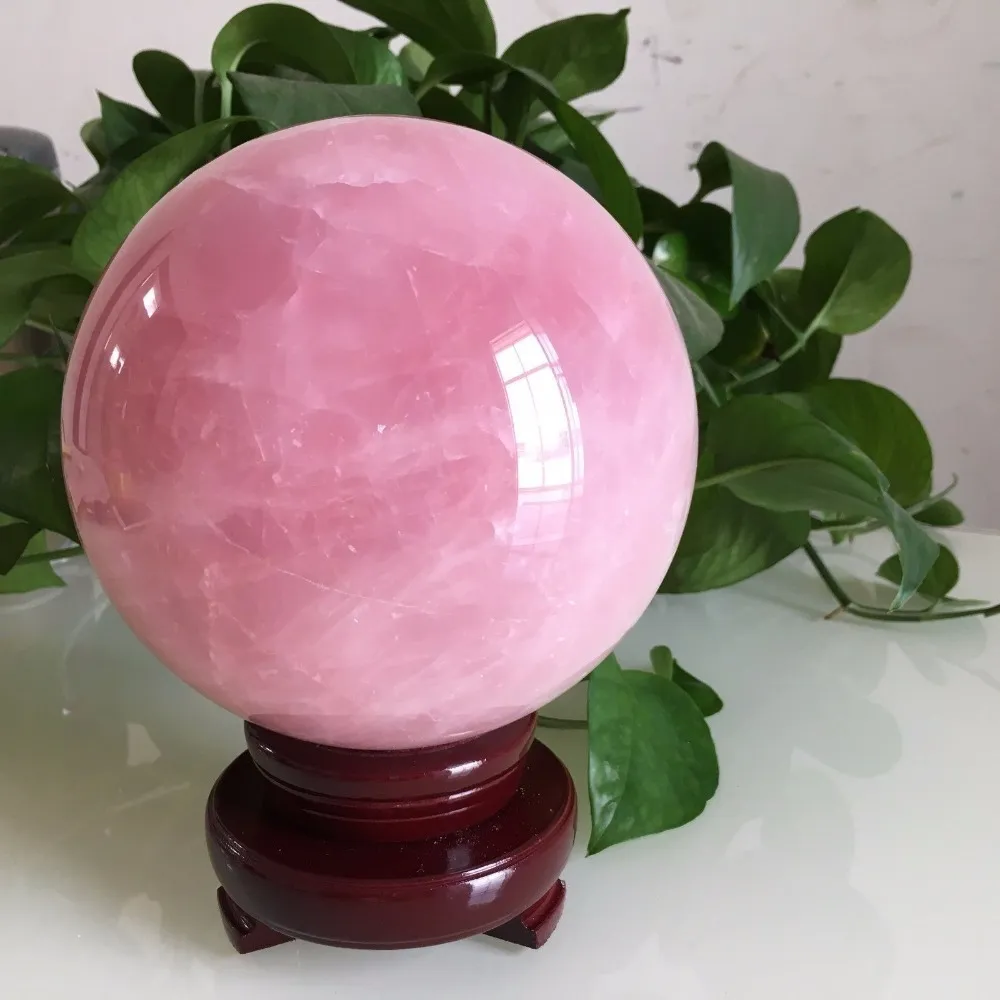 Esfera de bola curativa de cristal de cuarzo rosa rosa natural + soporte 201125