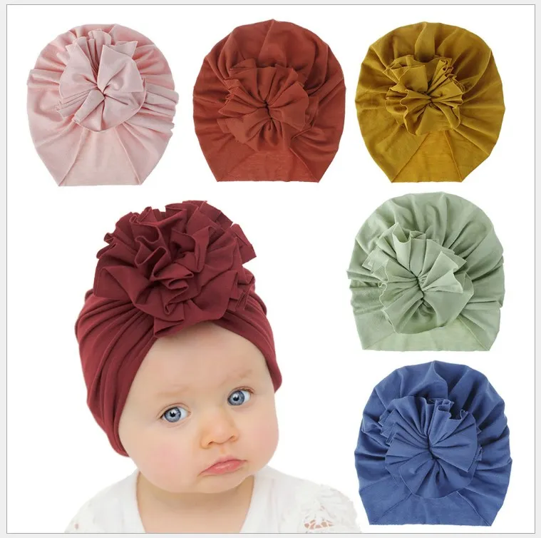 18 Colors New Baby Hats Toddler Knitted Cotton Caps Infant Flower Hat Newborn Hats 10pcs/lot