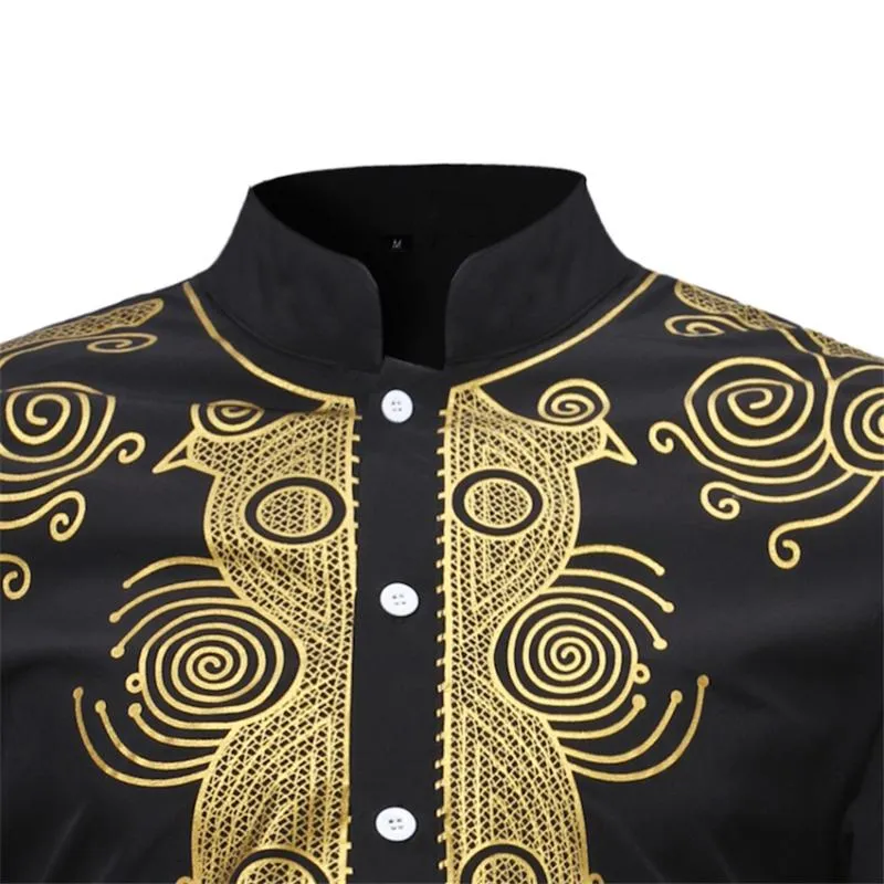 Ny 2020 Dashiki Fashion African Traditional Printed Rich Bazin Men Long Sleeve Africa Clothing Thobe Dress for Man Shirt337q