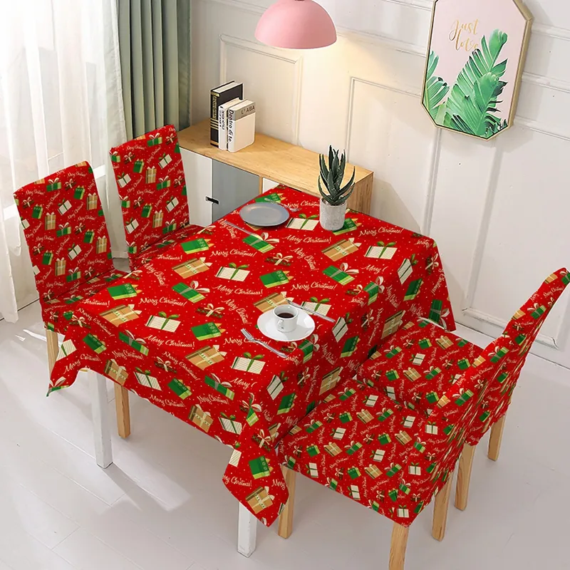 Christmas Chair Cover Tablecloth Polyester Caroon Printed Seat Covers Tablecloth Waterproof Elastic Chair Covers Home Party Decor VT1837