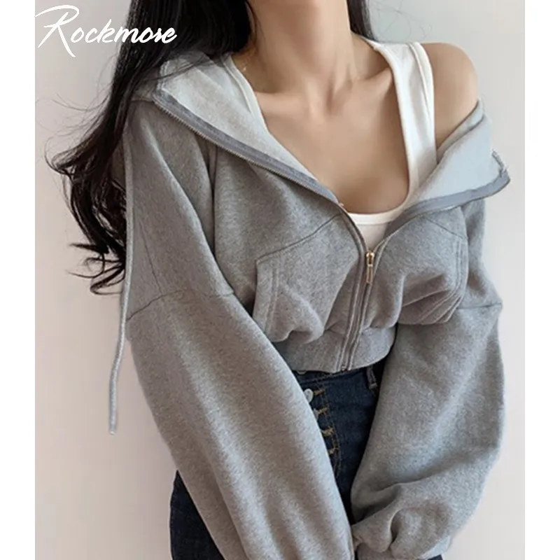 Rockmore Womens Aesthetic Zipper Hoodie With Pockets Long Sleeve Crop Top Zip Sweatshirt Womens In Baggy Style Loose Fit 201202 From Bai01 15.57 DHgate.Com