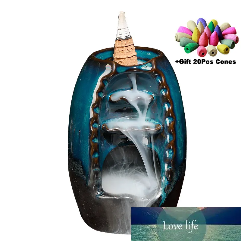 20Pcs Cones Backflow Incense Burner Ceramic Aromatherapy Furnace Lotus Smell Aromatic Home Office Incense Crafts Incense Holder