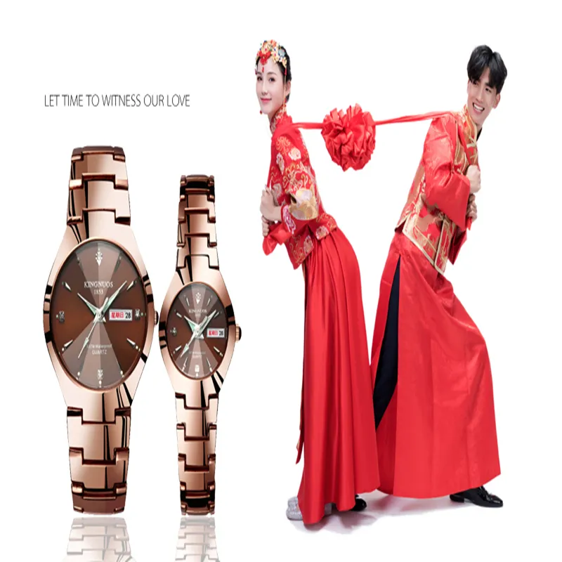 Luxury Wristwatches Quartz Wristwatch Fashion Business Watch Men Women Tungsten Steel Coffee Gold Pair Hour Set Couple Watches for246e