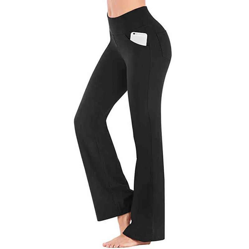 Yoga Pantolon Kadınlar Geniş Bacak Tayt Fitness Yüksek Bel Pantolon Kadınlar Için Kalça Push Up Tayt Kadın Spor Giyim Cebi # T3G H1221