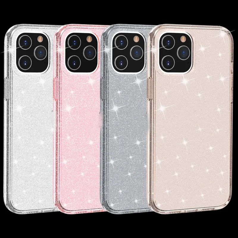 Bling Glitter Sparkly Sparkle Capas para iPhone 15 14 Plus 13 Pro Max 12 11 X XR 8 7 6 Hard PC Soft TPU Plástico Brilhante Moda Transparente Sparkle Crystal Phone 360 Capa Completa