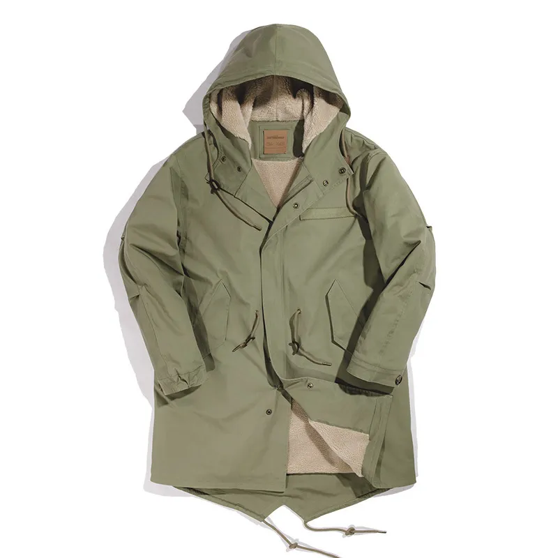 Maden Mens Thick Hooded Fishtail Cotton Long Winter Coat Men With Velvet Parka Jacket And Windbreaker Army Green M 51 From Dou05 81.2 DHgate.Com