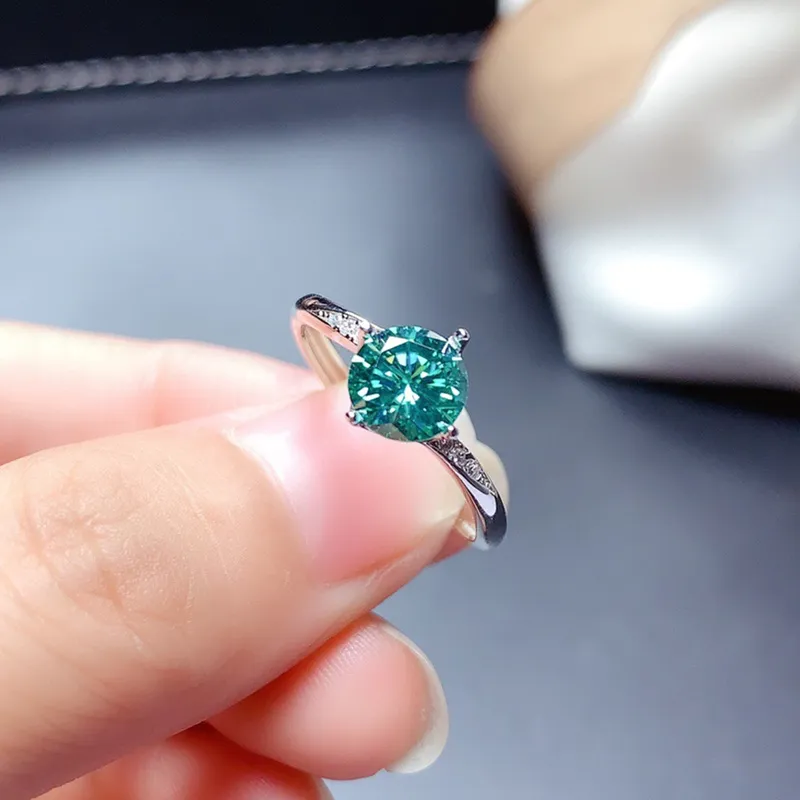 Bague Moissanite bleu vert 1CT VVS 6.5MM, diamant de laboratoire, bijoux fins avec certificat, cadeau d'anniversaire pour femmes, argent sterling 925 véritable J0112