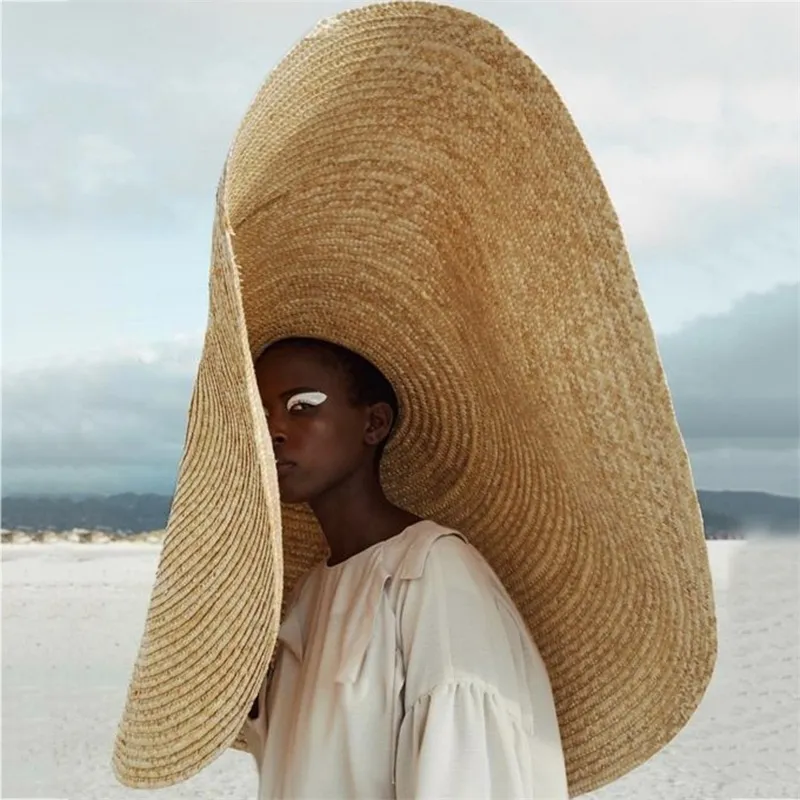 Foldable Lace Up Straw Oversized Floppy Straw Hat With Large Brim