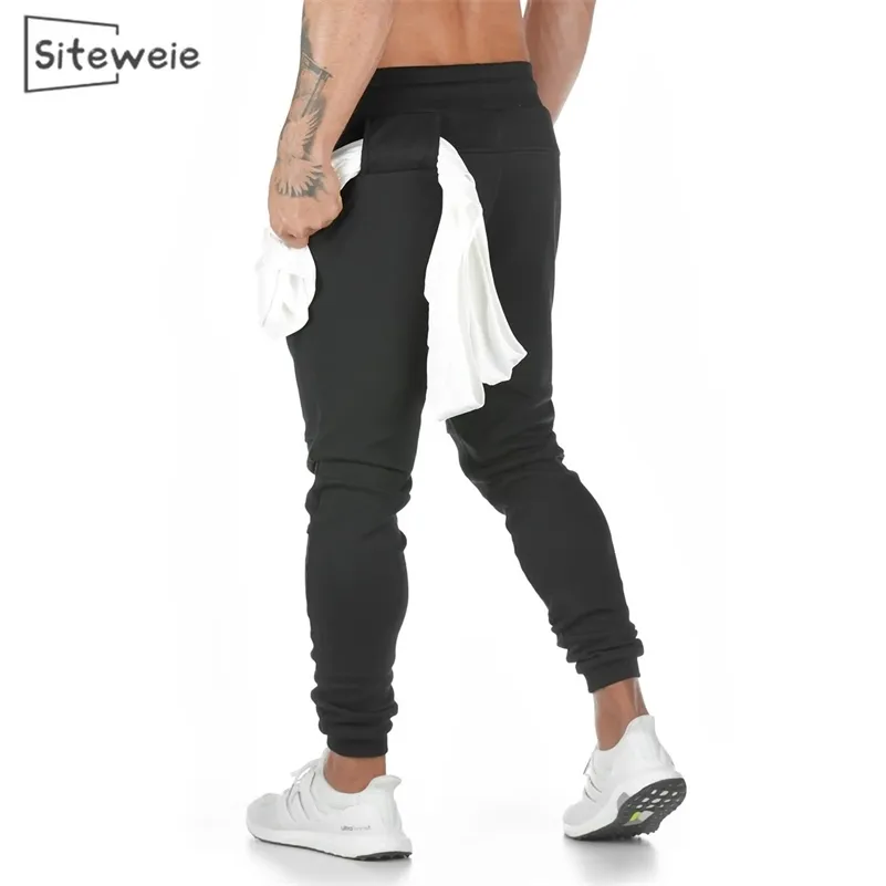 Siteweie Mens Jogger Calças Sweatpants Man Gyms Fitness Calças de Algodão Masculino Casual Moda Skinny Pants Calças Zipper Pants LJ201104