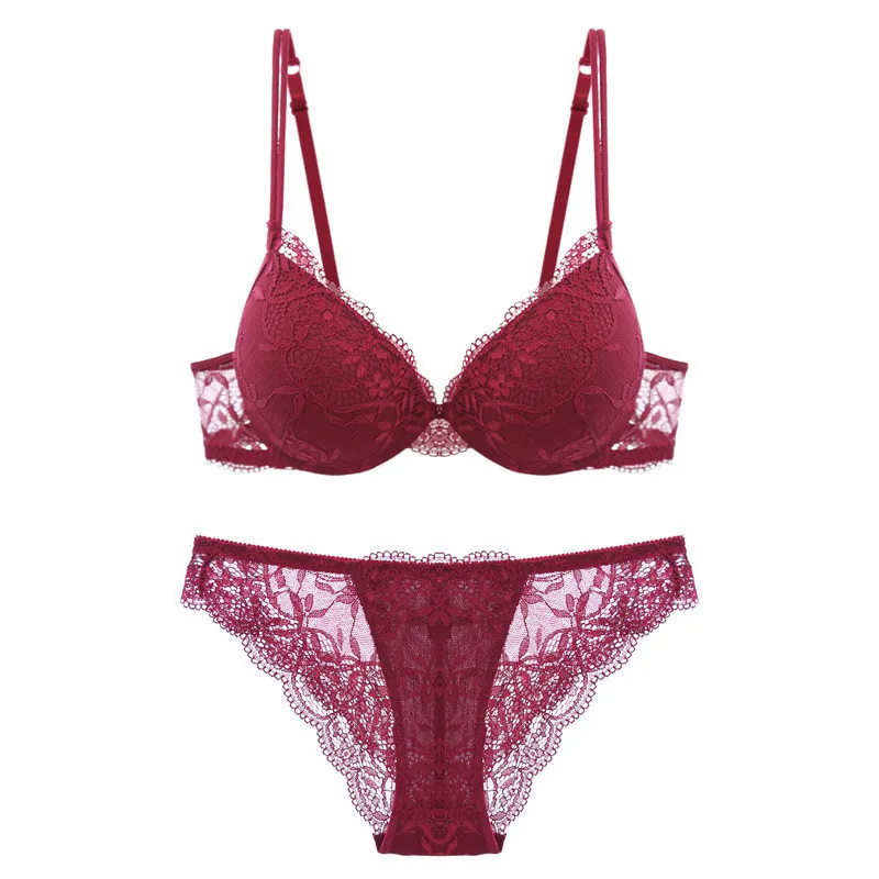 Gather Underwear Women Set Cotton Thick Red Brassiere Lace Sexy Bra Set  Plus Size C D Cup Push Up Bra And Panties Set Lingerie Y200708 From Luo02,  $12.76
