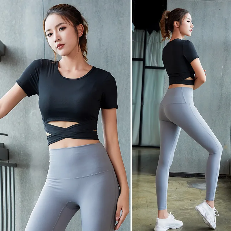 Seamless Yoga Set Women Short Sleeve Leggings Fitness Clothing Sports Top  Gym Workout Set Solid Breathable Sportswear