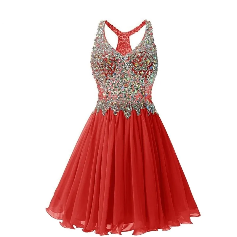Red Fashionable Chiffon V-Neck A-Line Short Homecoming Dresses With Rhinestones Red Fashionable Chiffon V-Neck A-Line Short Homecoming Dresses With Rhinestones