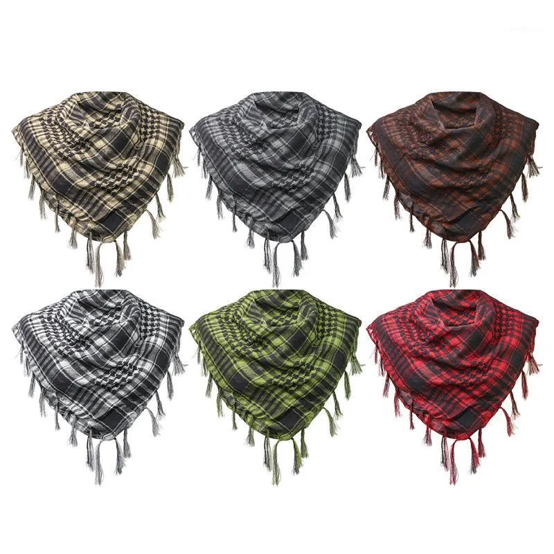 Mayitr 100x100cm Outdoor Hiking Scarves Military Arab Tactical Desert Scarf Army Shemagh With Tassel For Men Women Cycling Caps & Masks